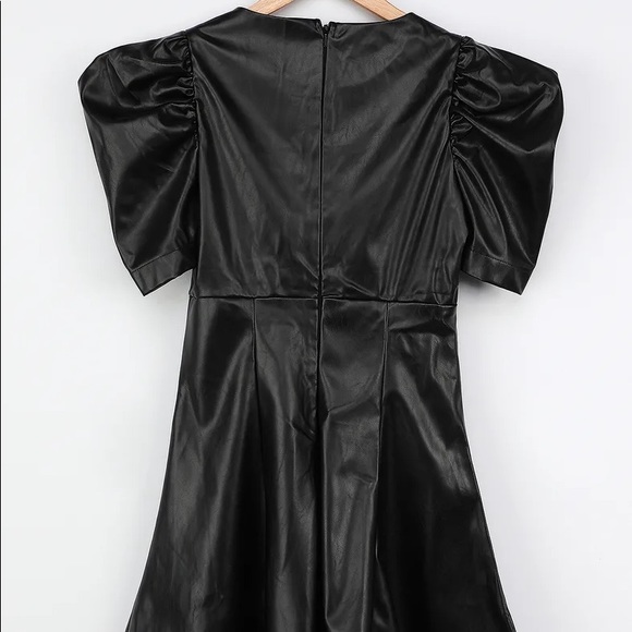 Lulu’s Black Vegan Leather Puff Sleeve Mini Dress - Picture 6 of 11
